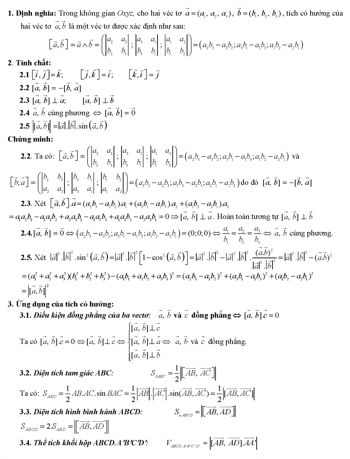 T ch c h ng c a 2 vecto l g c ng th c v c c d ng b i t p